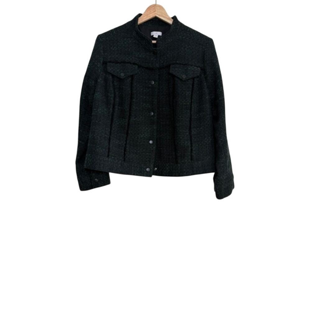 J.Jill Tweed Jacket Womens L Green Black Cropped Snap Front Textured Classic - Picture 5 of 12